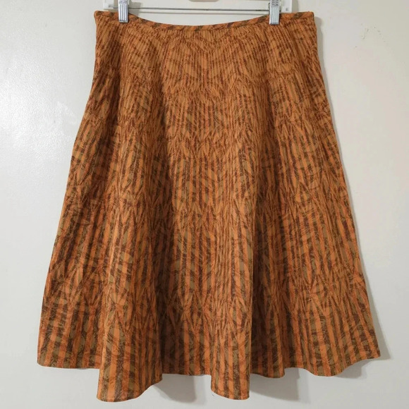 LIZ & CO Rust Brown Geometric Leaf Abstract Fall Skirt 100% Cotton, Lined, 10 - Picture 4 of 13